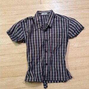 Womens Cinched Striped Short Sleeve Shirt/Blouse
